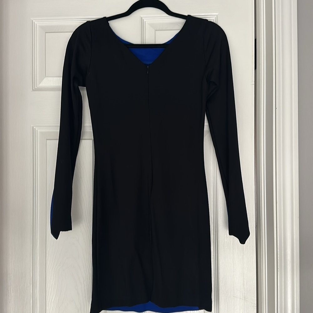 Amanda Uprichard color block royal blue & black long sleeve fitted dress. - Picture 2 of 2